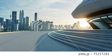 Modern building exterior with cement stairs and floor. Modern building exterior with cement stairs and floor. 75257283