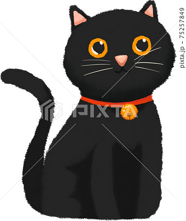 Black Cat Sitting With Red Collar And Golden Bellのイラスト素材 Black Cat Sitting With Red Collar And Golden Bellのイラスト素材