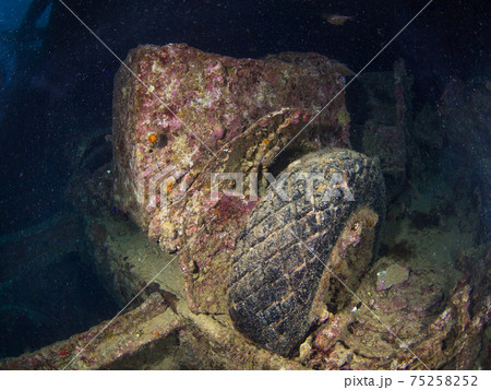 第二次世界大戦の沈船内に残るトラックの残骸 (シャルムエルシェイク、紅海、エジプト) 75258252