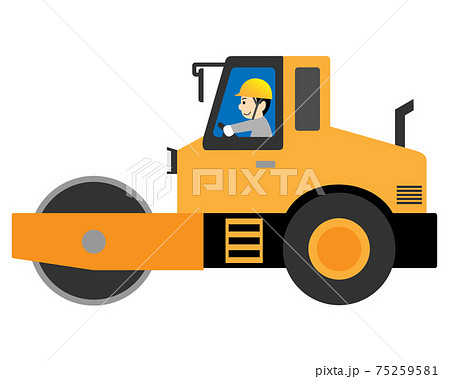 ロードローラーを運転する男性作業員のイラスト素材