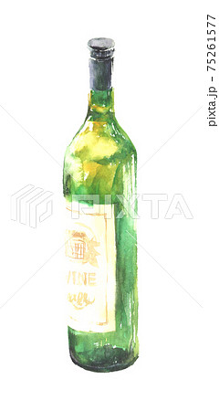 水彩で描いたワインボトルのイラストのイラスト素材