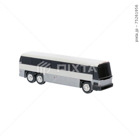 White and black bus toy retro car model on a white background. Isolated White and black bus toy retro car model on a white background. Isolated 75261956