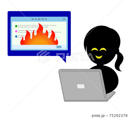 ネット炎上で喜ぶ女性イラストイメージ ネット炎上で喜ぶ女性イラストイメージ 75262376