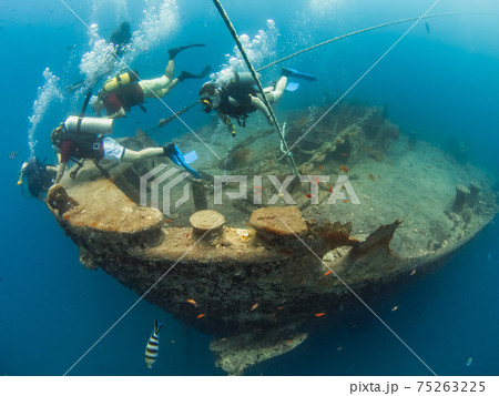 第二次世界大戦の沈船とスクーバダイバー (シャルムエルシェイク、紅海、エジプト) 75263225
