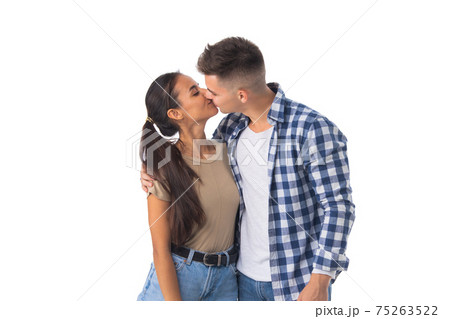 Couple kissing isolated on white 75263522