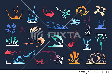 Power effects. Cartoon flashes from explosions and magic spells. Colorful tracks of fast motion. Lightning strike and energy burst. Smoke trail in air. Vector decorative comic templates Power effects. Cartoon flashes from explosions and magic spells. Colorful tracks of fast motion. Lightning strike and energy burst. Smoke trail in air. Vector decorative comic templates 75264014