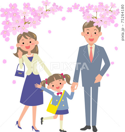 幼稚園の入園式に行く父母と女の子 75264180