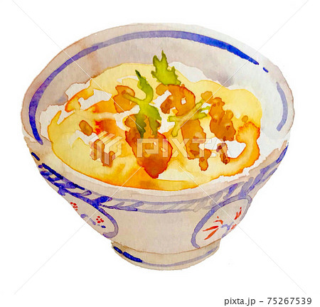 カツ丼手描き水彩イラストのイラスト素材