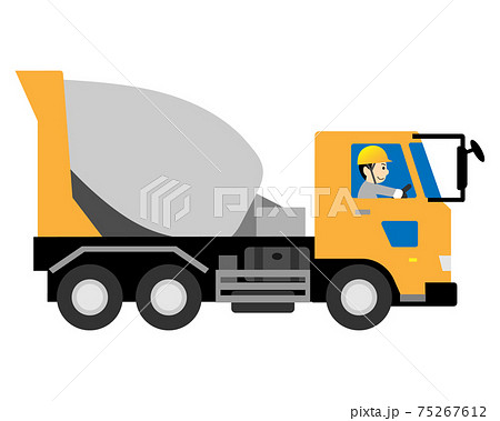 ミキサー車 トラック を運転する男性作業員のイラスト素材