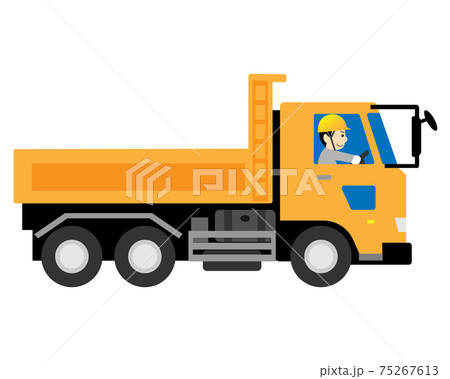 ダンプカー トラック を運転する男性作業員のイラスト素材