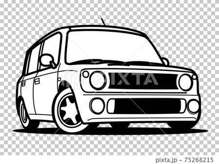 ちょい前軽自動車 ぬり絵風 自動車イラストのイラスト素材