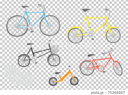 自転車の手描きイラストセット（カラー/輪郭線なし） 75268807