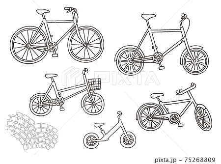 自転車の手描きイラストセット モノクロ のイラスト素材