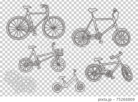 自転車の手描きイラストセット(モノクロ) 自転車の手描きイラストセット(モノクロ) 75268809