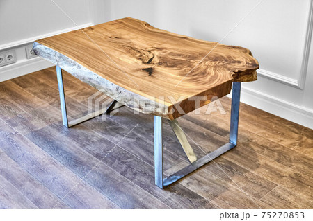 Live edge elm slab coffee table with metal base Live edge elm slab coffee table with metal base 75270853