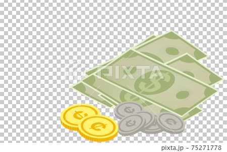ドル札とセントコインの立体イラスト、アイソメトリック 75271778