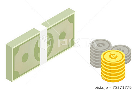 札束とコインの立体イラスト、アイソメトリック 札束とコインの立体イラスト、アイソメトリック 75271779