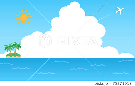 海と入道雲と椰子の木と飛行機雲の夏イメージのベクターイラスト背景 風景のイラスト素材