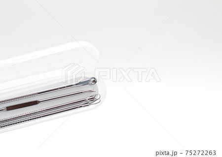 Case with medical tools for Acne removal isolated on white background. Free space Case with medical tools for Acne removal isolated on white background. Free space 75272263