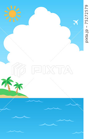 海と入道雲と椰子の木と飛行機雲の夏イメージのベクターイラスト背景 風景のイラスト素材