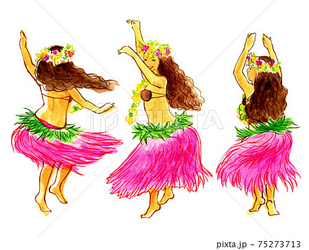 タヒチアンダンスを踊る女の子たちのイラスト素材
