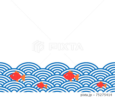 和風の波と金魚の背景デザインイラストのイラスト素材