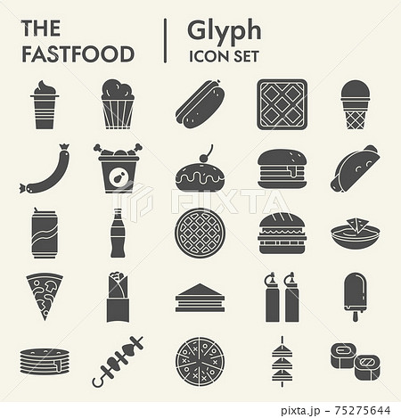 Fastfood glyph icon set, snack symbols collection, vector sketches, logo illustrations, eat signs solid pictograms package isolated on white background, eps 10. 75275644