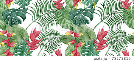 トロピカル南国風植物連続背景パターンのイラスト素材