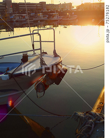 夕暮れの漁港風景　縦構図 75276182