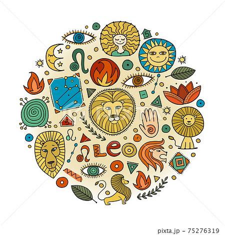 Leo Zodiac Sign. Background with design elements 75276319