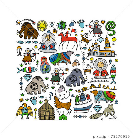 Abstract Background with North People Lifestyle. Sketch for your design 75276919