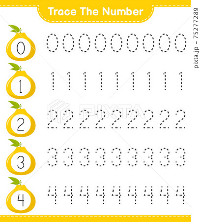 Trace the number. Tracing number with Ugli. Educational children game, printable worksheet, vector illustration Trace the number. Tracing number with Ugli. Educational children game, printable worksheet, vector illustration 75277289