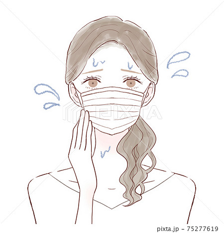 マスク着用による蒸れに悩む女性のイラスト素材