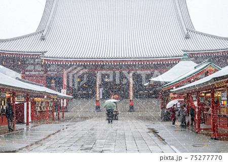 「東京都」浅草浅草寺に降る春雪 75277770