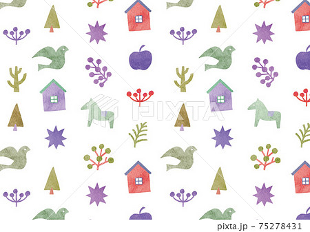 鳥と家と木_模様_シームレス01 鳥と家と木_模様_シームレス01 75278431