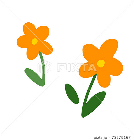 かわいいお花2輪 オレンジ のイラスト素材