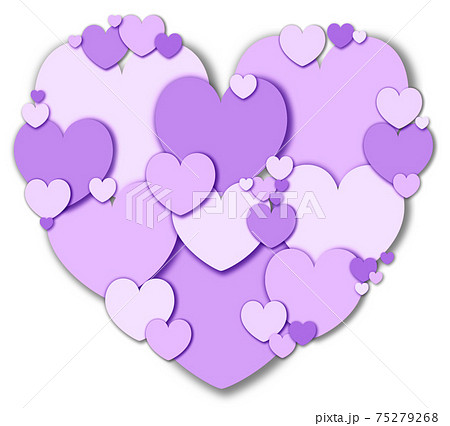 母の日素材 大小のパステル紫色ハートが集まって形作られたクラフトっぽいハート 白バック 他色有り 75279268
