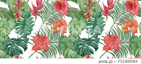 トロピカル南国風植物連続背景パターンのイラスト素材