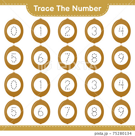 Trace the number. Tracing number with Kiwi. Educational children game, printable worksheet, vector illustration 75280134