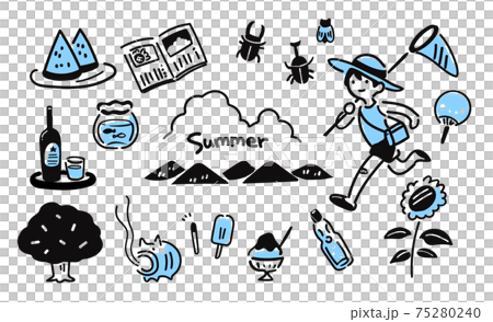 夏のゆるい 線 イラスト (ブルー) 75280240