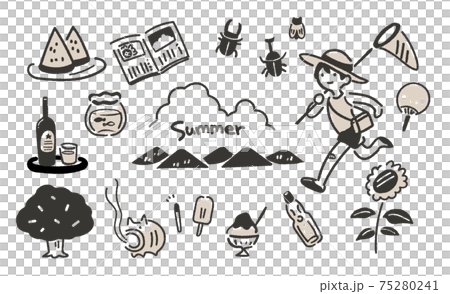 夏のゆるい 線 イラスト (セピア) 75280241