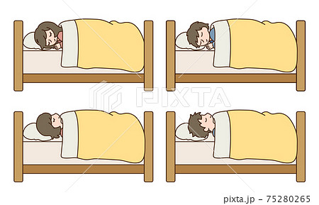 ベッドで眠る男女 仰向け 横向き寝のイラスト素材