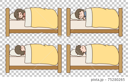 ベッドで眠る男女 仰向け 横向き寝のイラスト素材