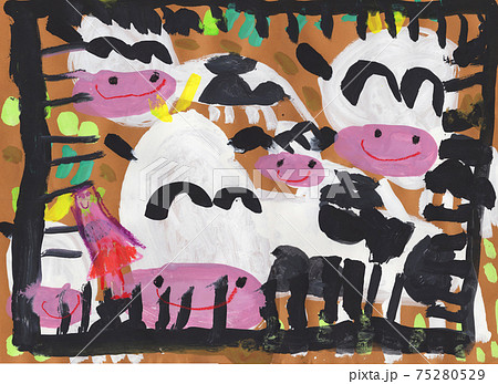 子供が描いた牛の絵のイラスト素材