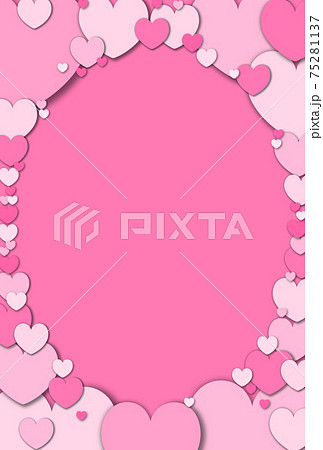 母の日素材 パステル調の桃色ハートが集まって形作られた楕円フレーム 縦 他色有り 75281137