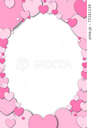 母の日素材 パステル調の桃色ハートが集まって形作られた楕円フレーム 縦 枠内白 他色有り 75281138