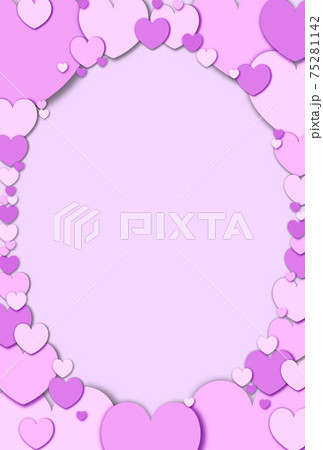 母の日素材 パステル調の桃色ハートが集まって形作られた楕円フレーム 縦 他色有り 75281142