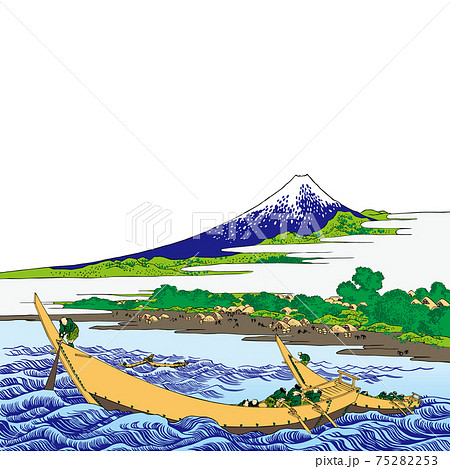 葛飾北斎イメージ東海道江尻田子の浦略図明るいバージョン正方形白バック 75282253
