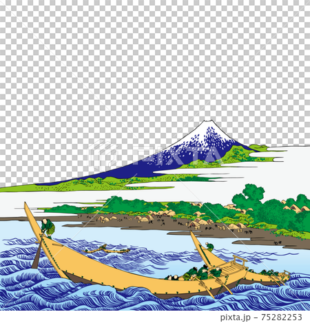 葛飾北齋圖像東海道Ejiri Tako no Ura素描明亮版方形白色背景 75282253