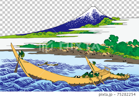 葛飾北斎イメージ東海道江尻田子の浦略図明るいバージョン白バック 葛飾北斎イメージ東海道江尻田子の浦略図明るいバージョン白バック 75282254